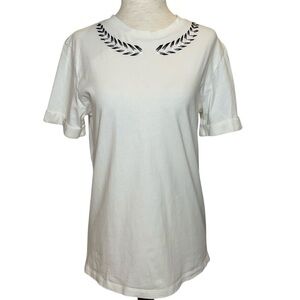 Maje Tekna Embroidered Crew Neck White T-Shirt Short Sleeve Size 1